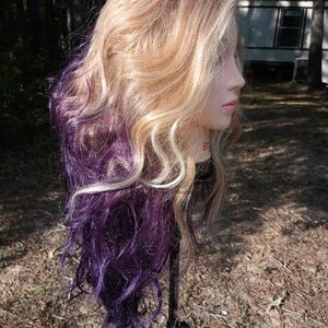 Human Hair Blend Blonde and Purple Ombre Wig